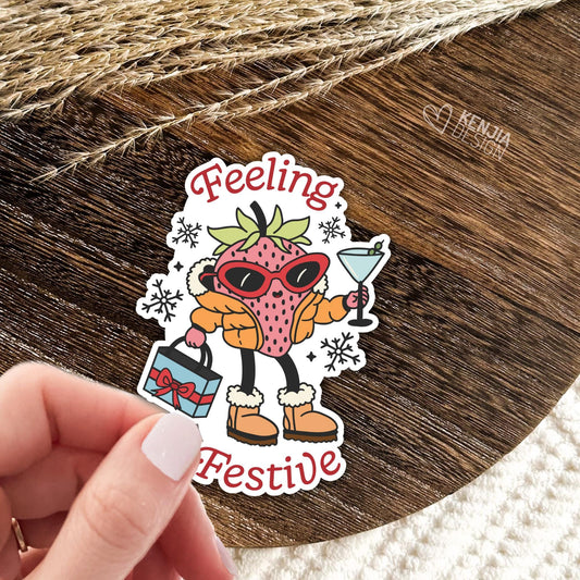 Feeling Festive Strawberry Christmas Stickers / Holidays Decals / Christmas Vibes / Berry Laptop & Kindle Stickers