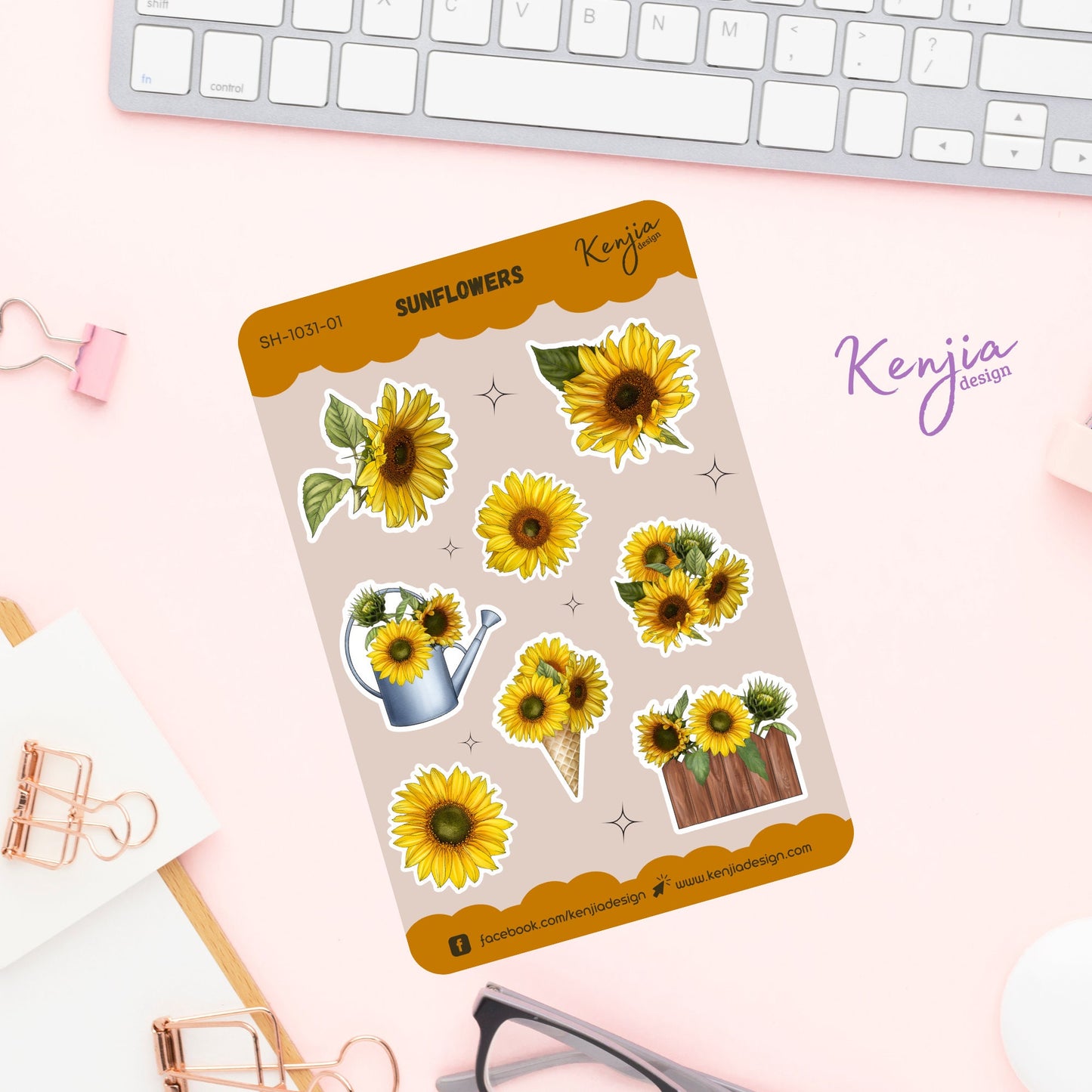 Floral Arrangements Sunflower Stickers / Sticker Sheet, Handmade cute Vinyl Sticker for gift, planner, book and laptop stickers