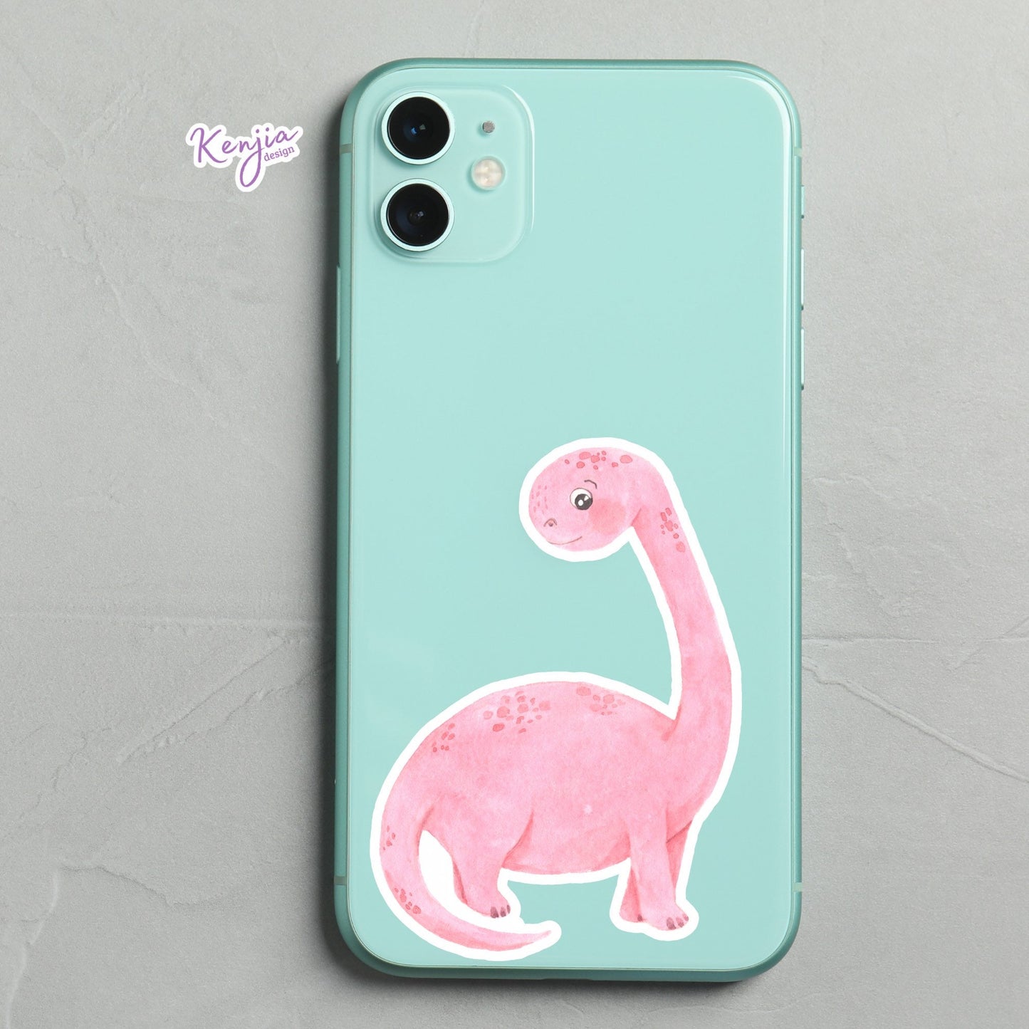 Cute Handmade Pink Dino Girl Sticker, watercolor effect, Waterproof and Dishwasher Safe Vinyl Sticker for gift, planner, book, laptop