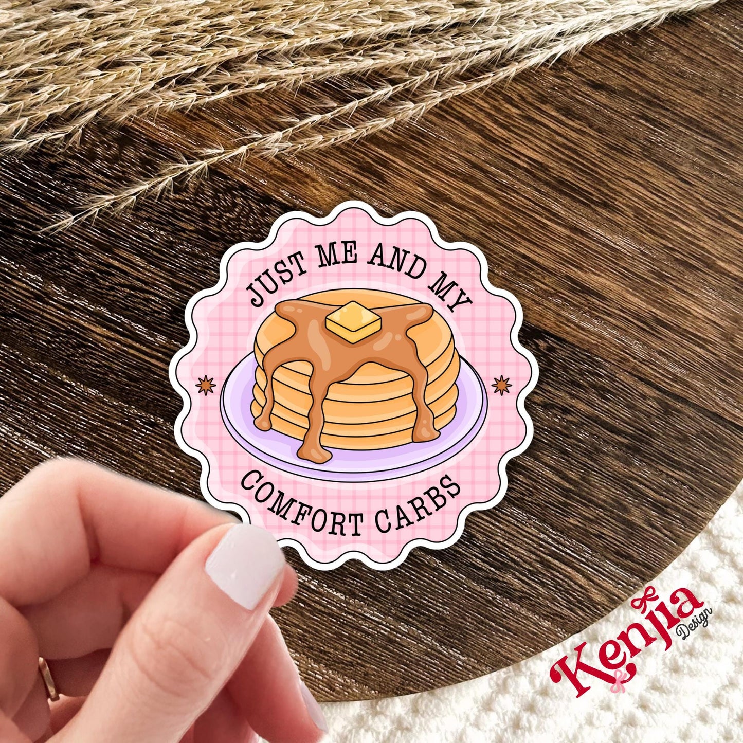 Just Me and My Comfort Carbs Sticker / Cute Pancake Sticker / Food Lover Laptop Decal / Cozy Kindle Sticker