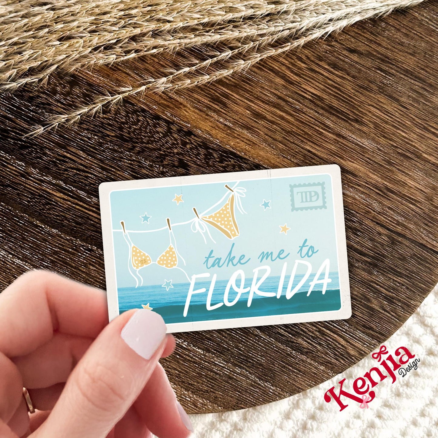 Florida Sticker, Take Me to Florida Beach Vacation Decal, Summer Travel Postcard Sticker, Bikini Ocean Laptop Water Bottle