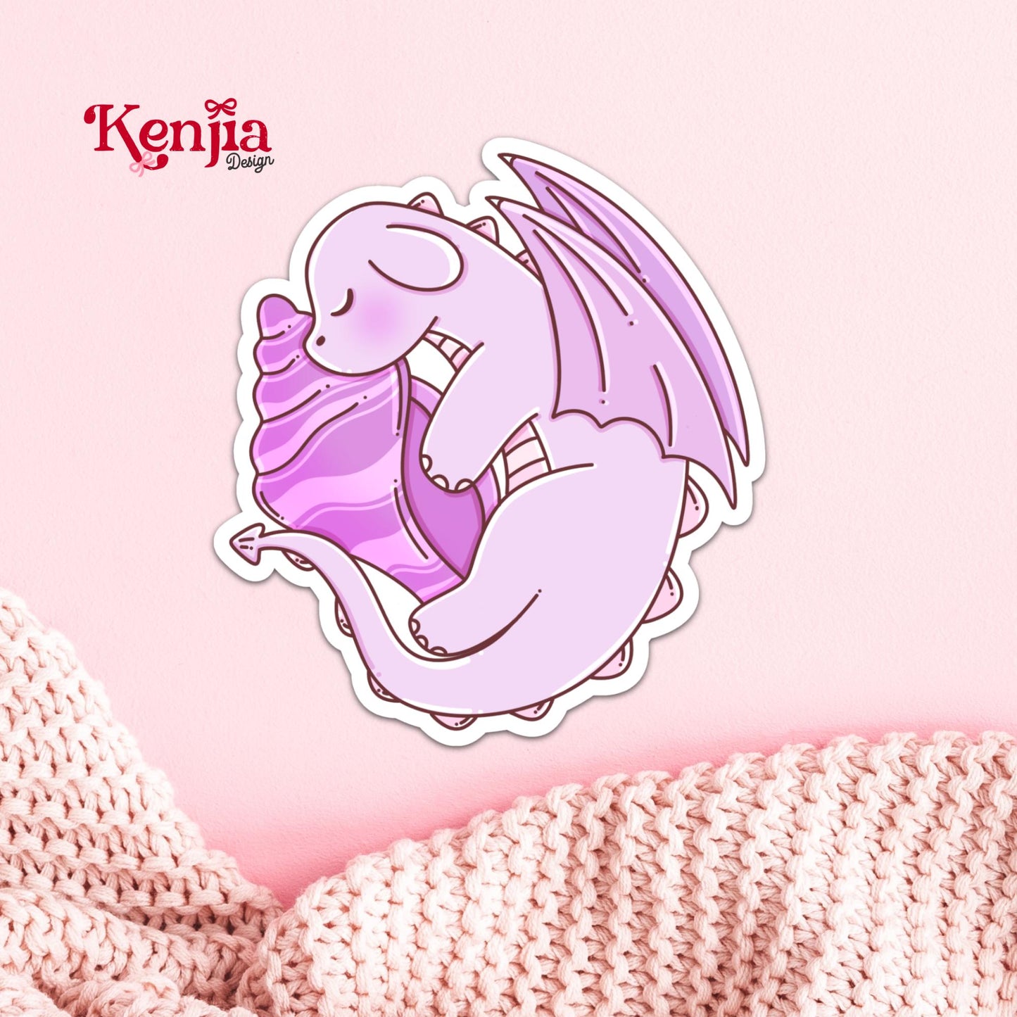 Cute Purple Dragon Sticker / Baby Dragon Lover Gift / Bookish sticker / Fantasy Readers / Summer Seashell / Beach Vibe / Coastal Sea Life