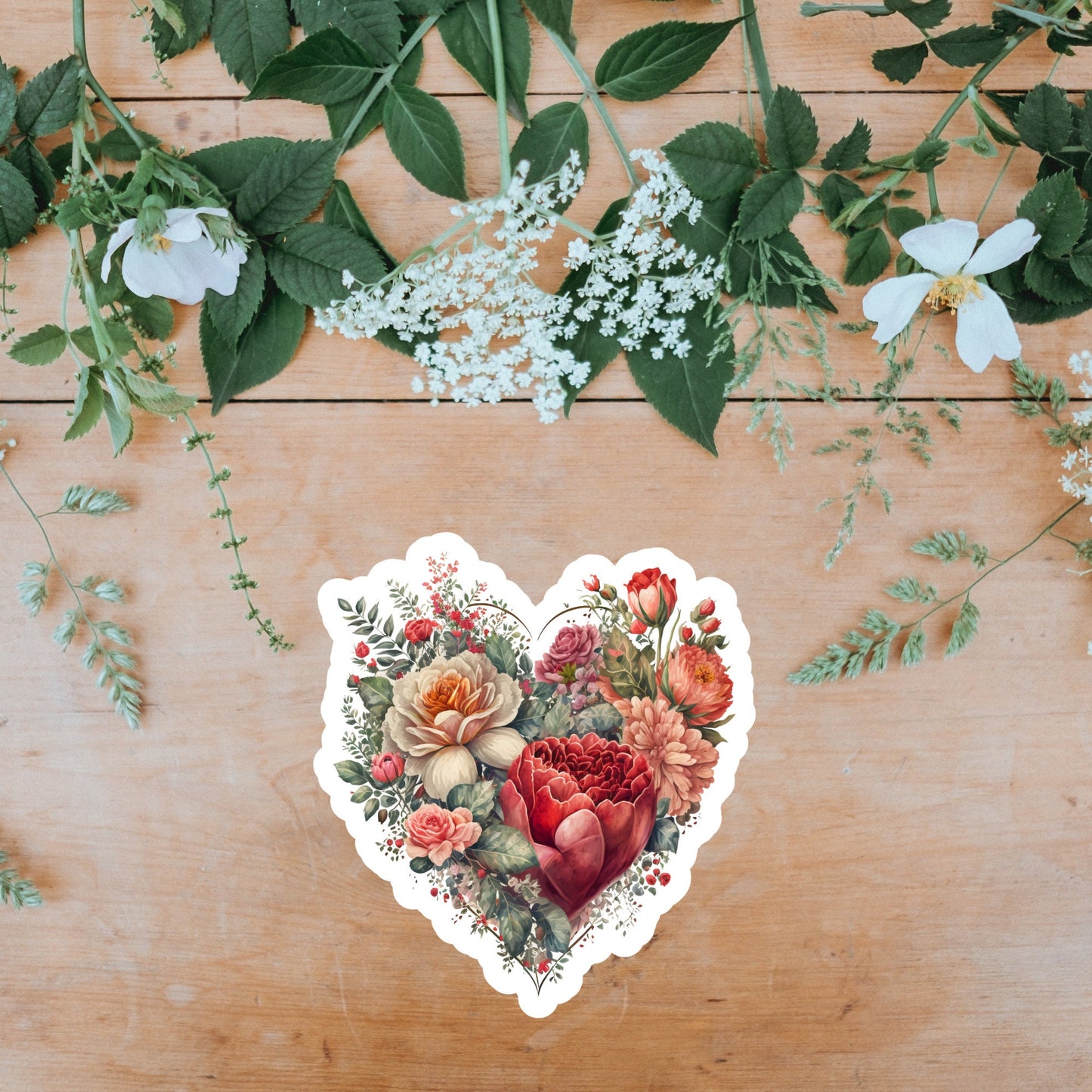 Beautiful Vintage Floral Heart, Waterproof and Dishwasher Safe Handmade cute Vinyl Sticker for gift, planner, book and laptop stickers