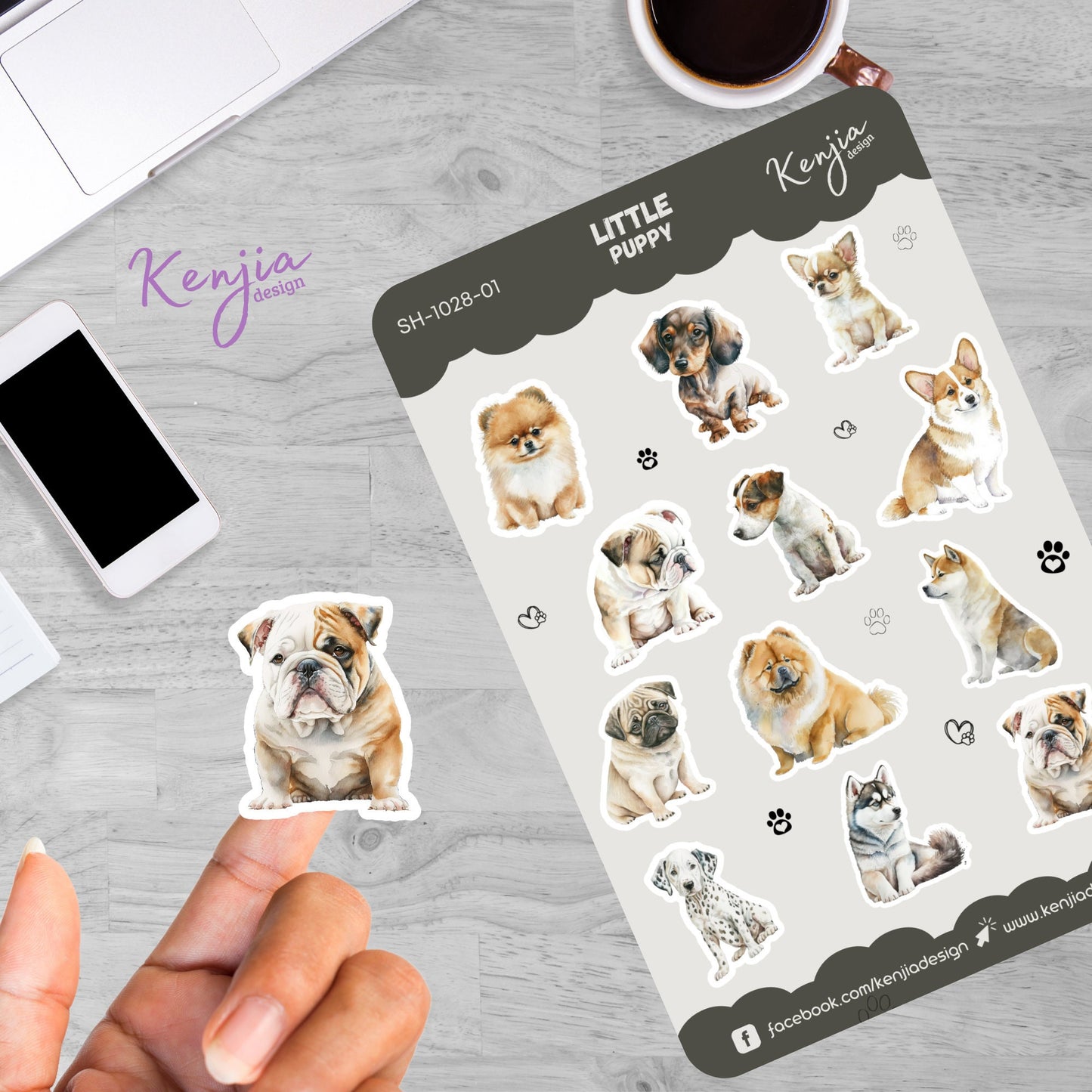Little Puppy Dog Sticker Sheet, Handmade cute Vinyl Sticker for gift, planner, book and laptop stickers