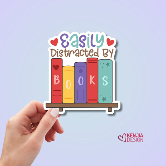 Easily Distracted by Books Stickers and Fridge Magnet, Bookish Stickers, Book Lover Gift, Kindle Stickers, Reading Stickers, Booktok Merch