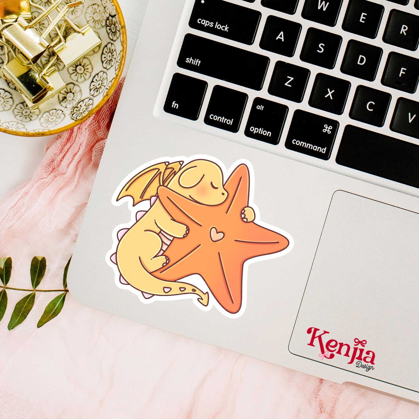 Cute Orange Dragon Sticker / Baby Dragon Lover Gift / Bookish sticker / Fantasy Readers / Summer Seashell / Beach Vibe / Coastal Sea Life