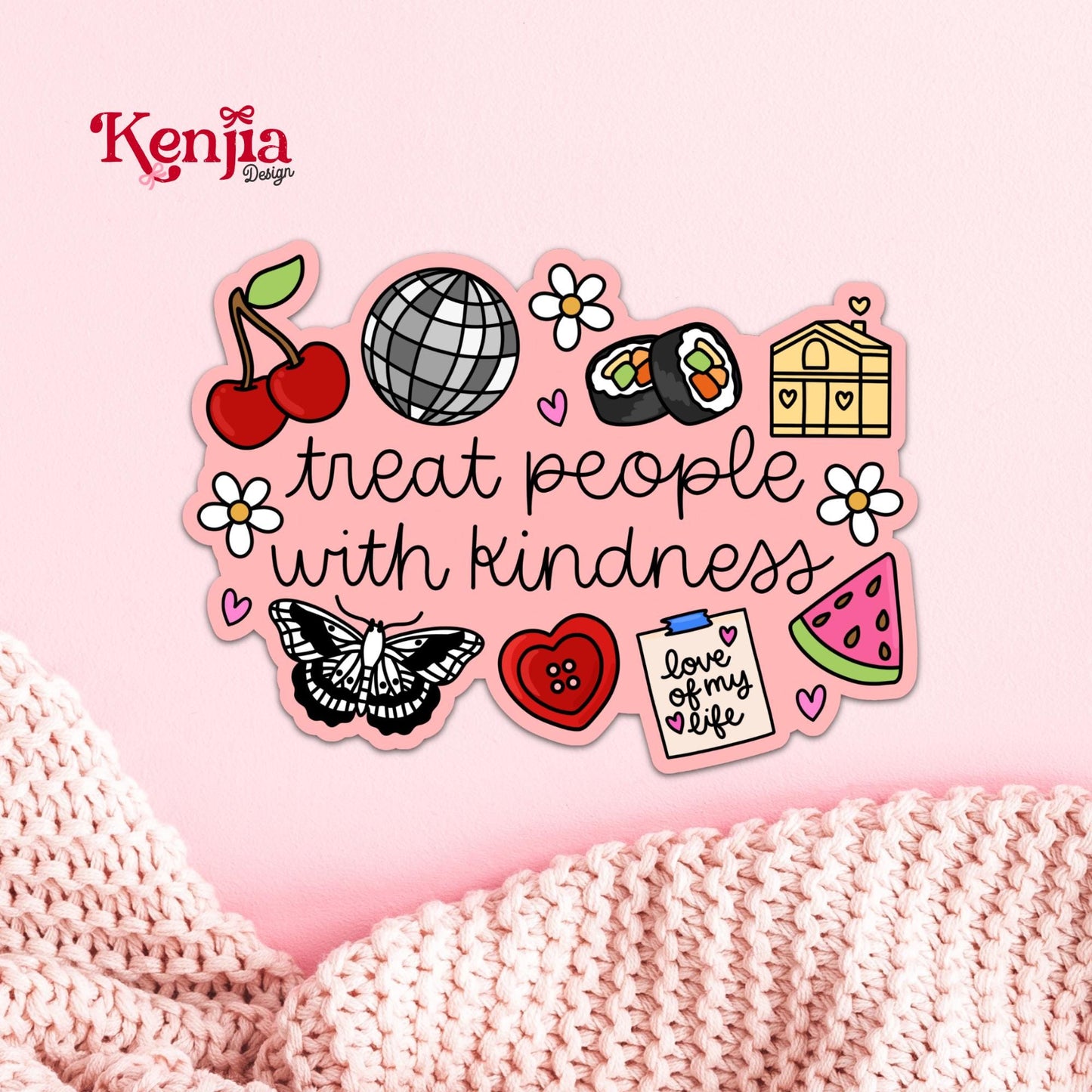 Treat People With Kindness Sticker / Positive Quote Sticker / Retro Disco Decal / Treat People Kind / Coquette Cherry / Be Kind