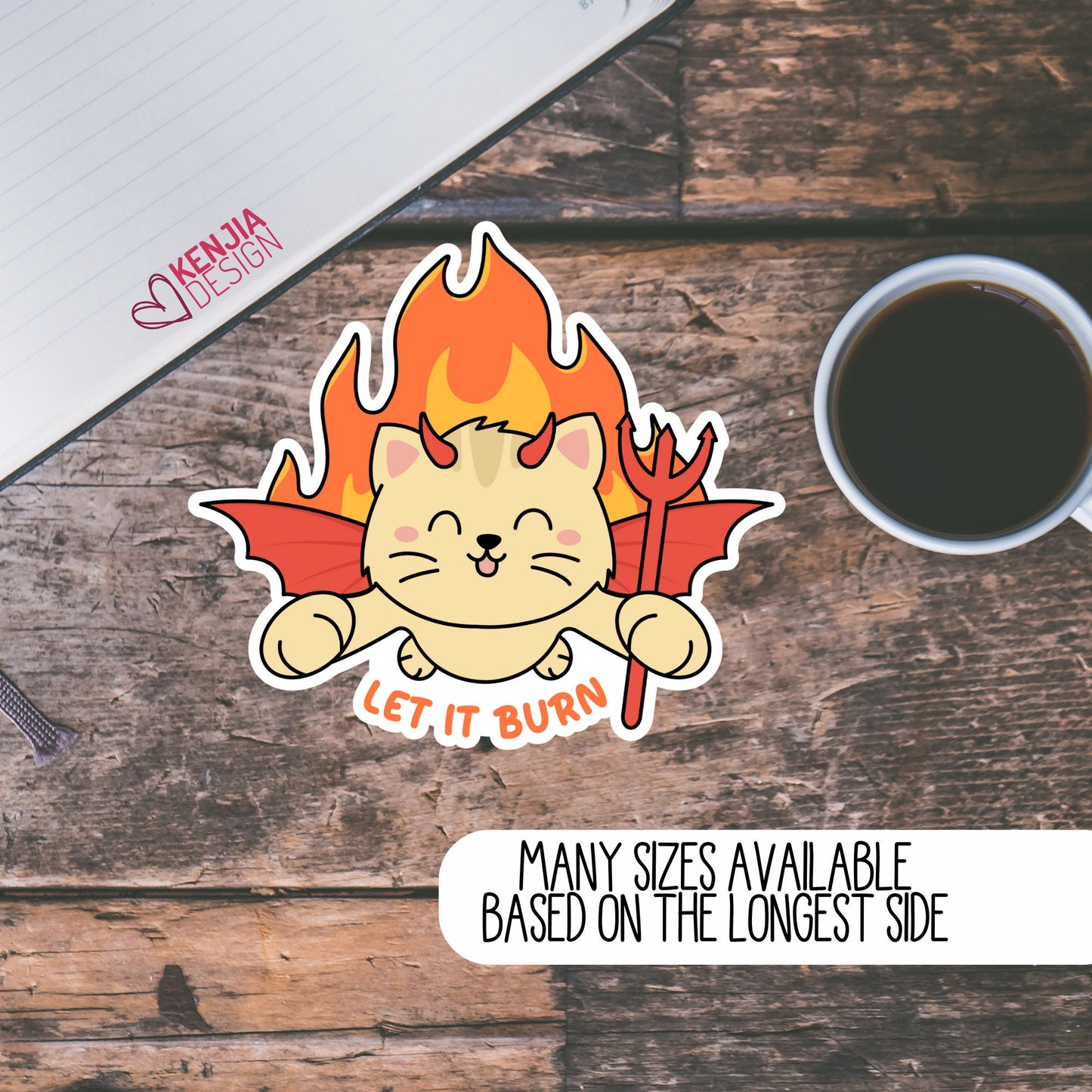 Let It Burn Arson Cat Stickers  Cute Kawaii Cat Demon, Funny Animal, Self Love Let Go Sticker, Trendy Stickers