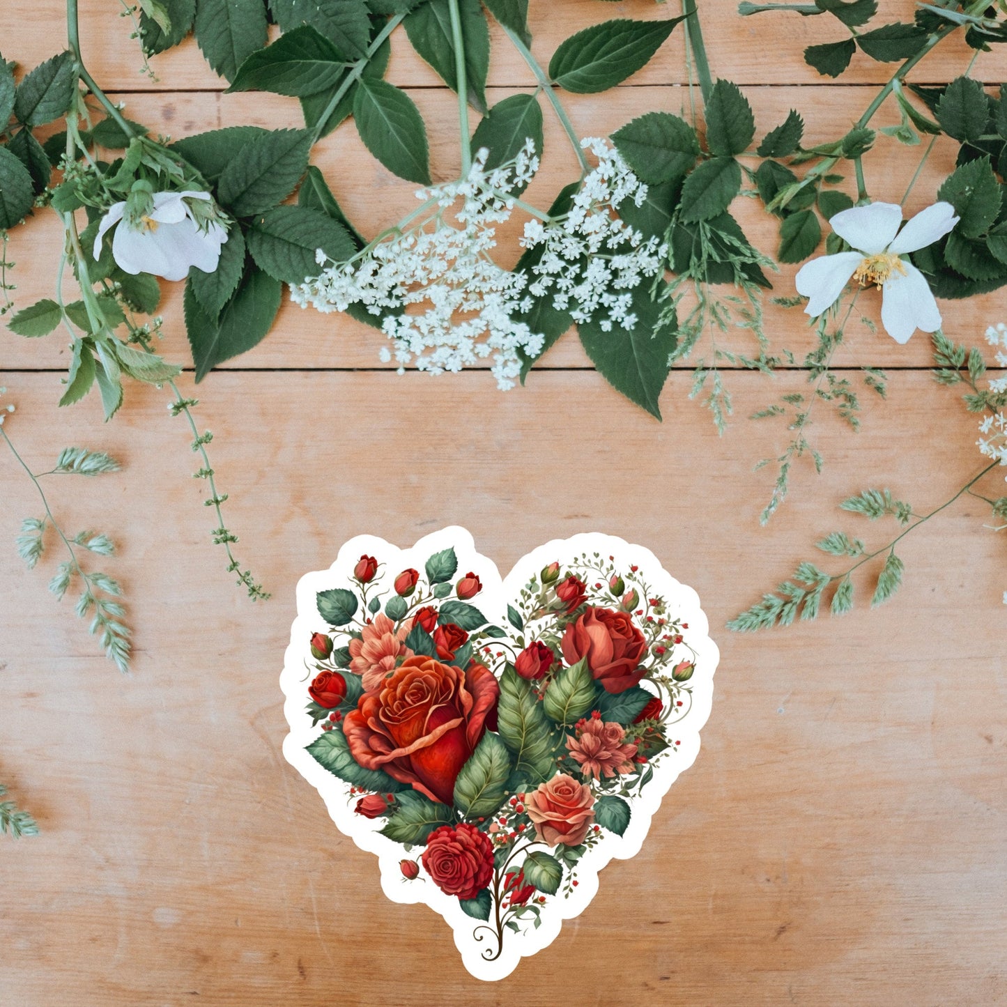 Beautiful Vintage Floral Heart, Waterproof and Dishwasher Safe Handmade cute Vinyl Sticker for gift, planner, book and laptop stickers