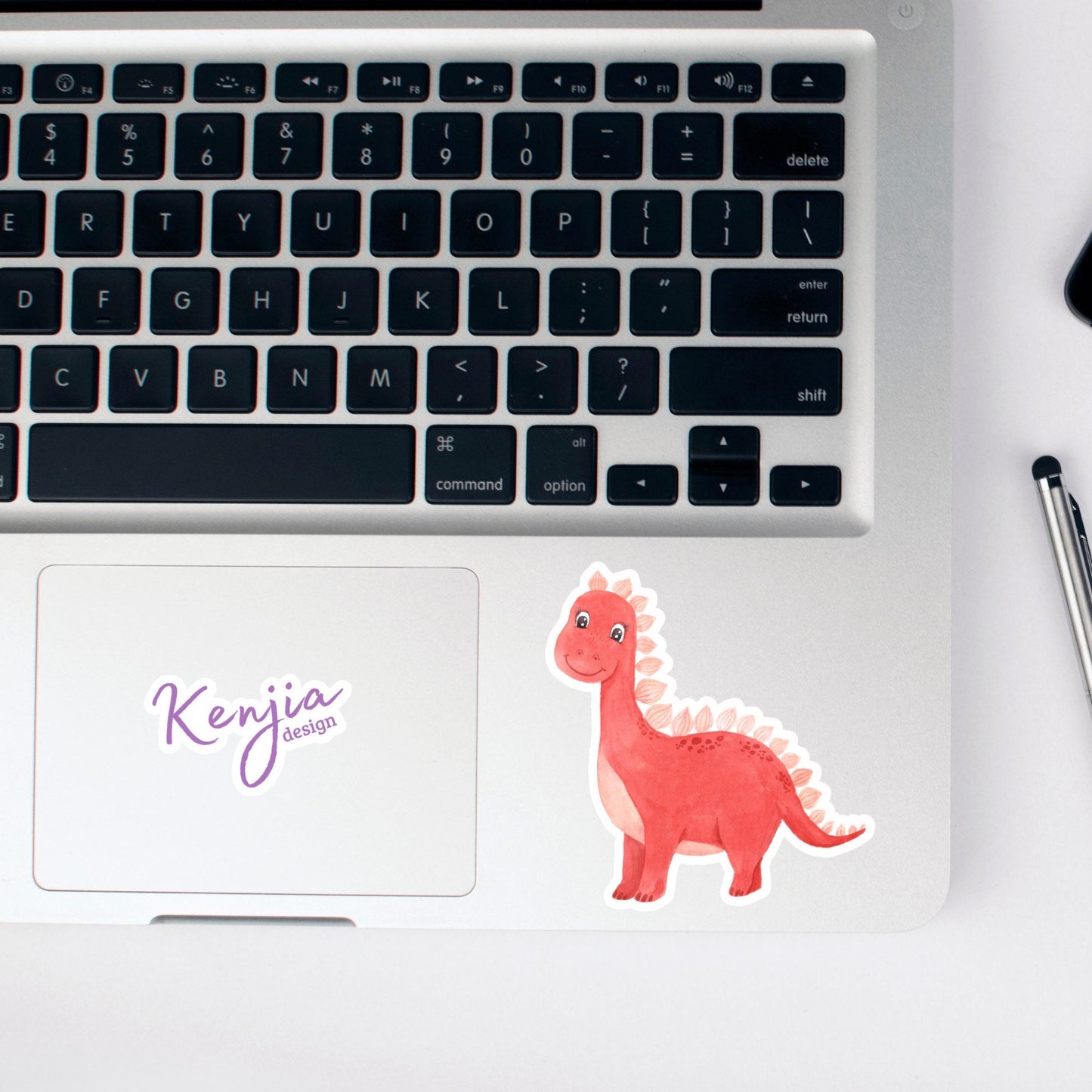 Cute Handmade Pink Dino Girl Sticker, watercolor effect, Waterproof and Dishwasher Safe Vinyl Sticker for gift, planner, book, laptop