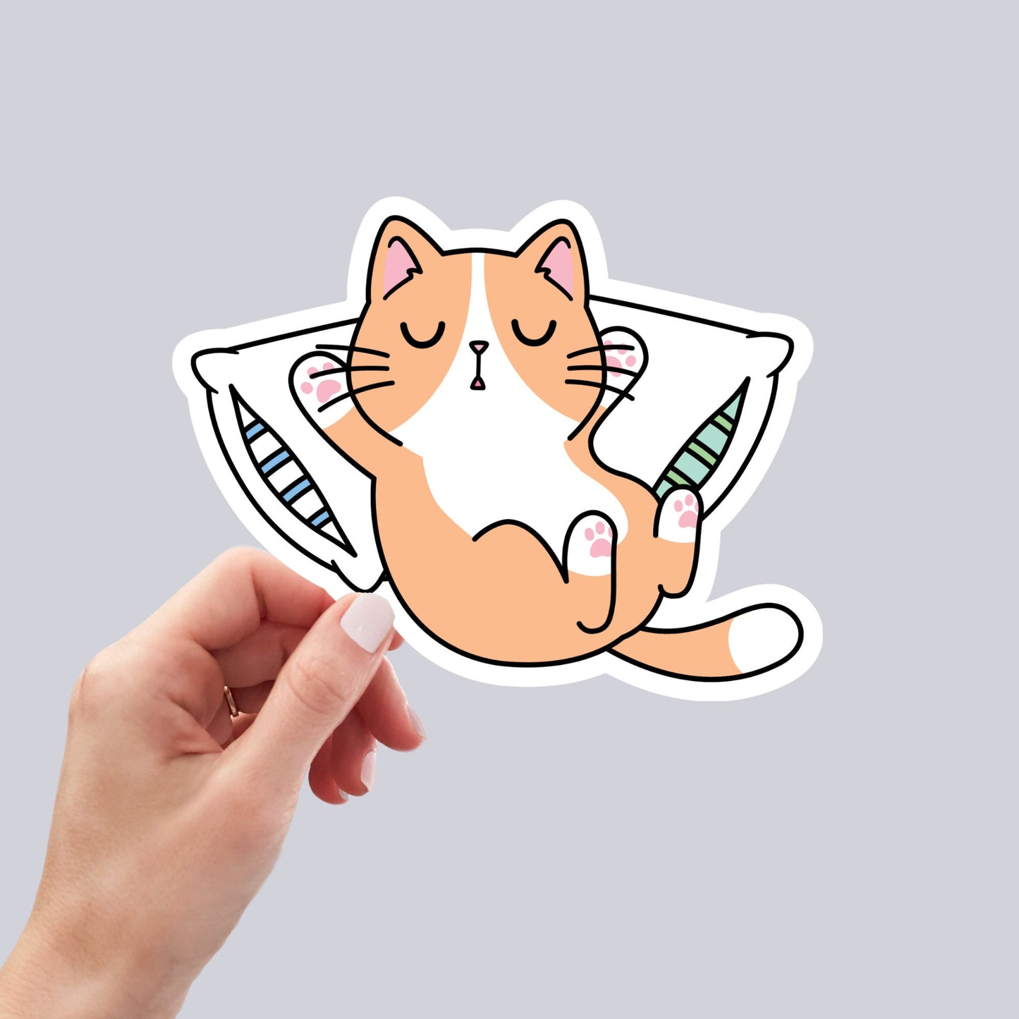 Cute Kawaii Sleeping Cat Sticker, Waterproof and Dishwasher Safe Handmade cute Vinyl Sticker for gift, planner, book and laptop stickers