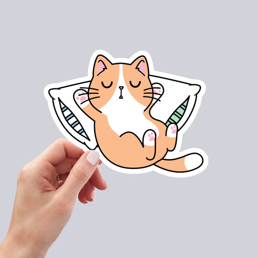Cute Kawaii Sleeping Cat Sticker, Waterproof and Dishwasher Safe Handmade cute Vinyl Sticker for gift, planner, book and laptop stickers