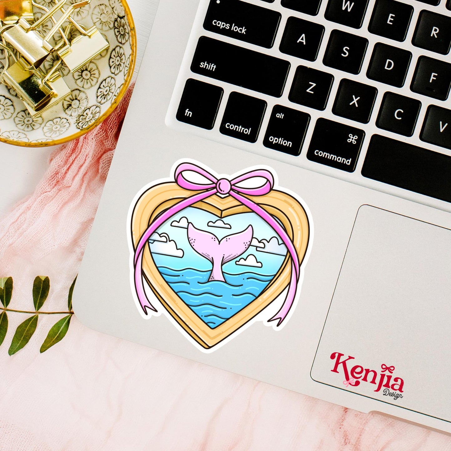 Whale Tail Stickers / Coquette Bow Ocean Sticker / Girly Heart Locket / Beachy Aesthetic / Sea Lover Gift / Mermaid Sticker / Sea Life