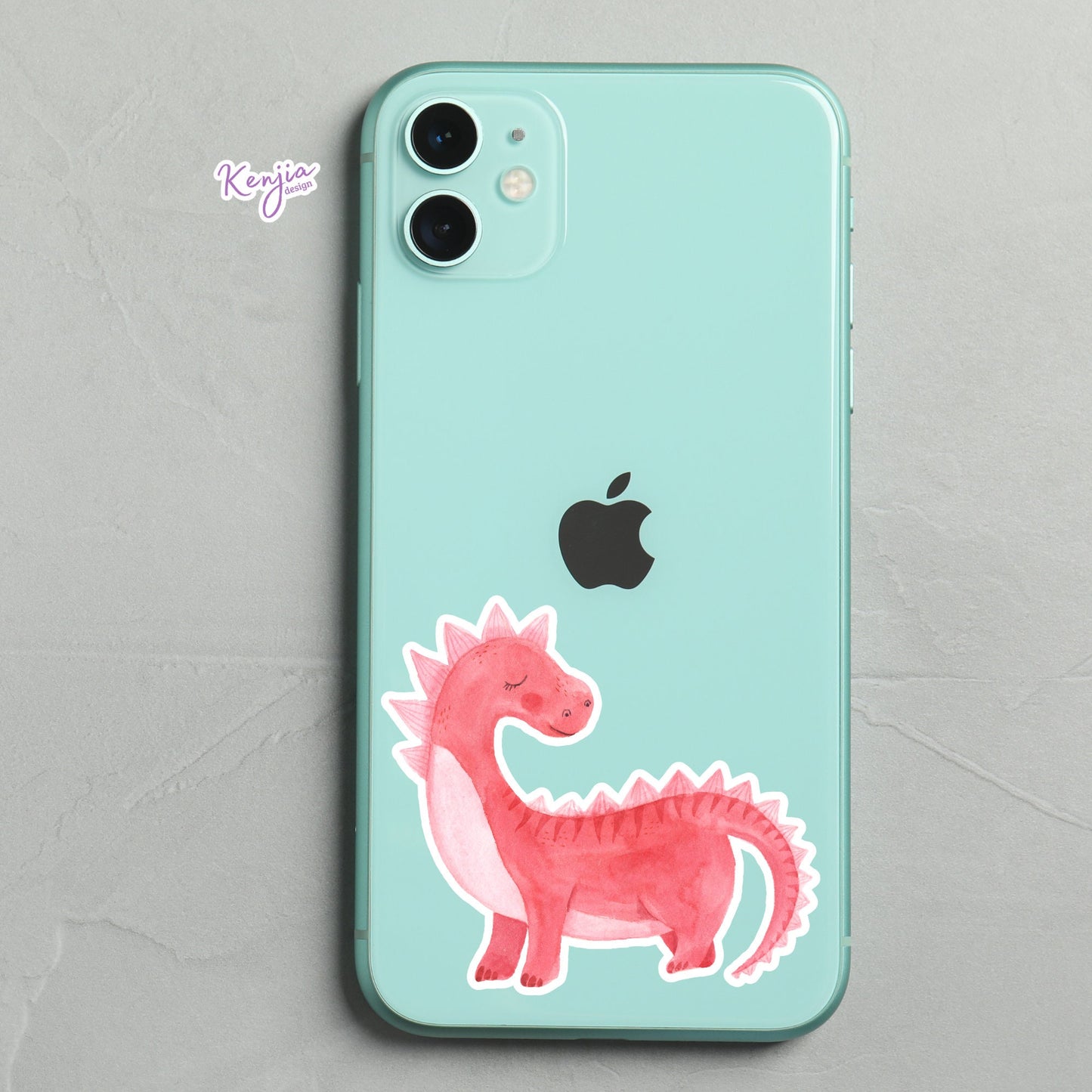 Cute Handmade Pink Dino Girl Sticker, watercolor effect, Waterproof and Dishwasher Safe Vinyl Sticker for gift, planner, book, laptop