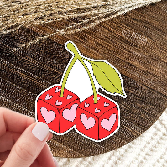 Cherry Dice Stickers / Retro Groovy Dance Party Cherries / Pink Aesthetic Stickers / Fruit Waterproof Vinyl Stickers / Kindle Stickers