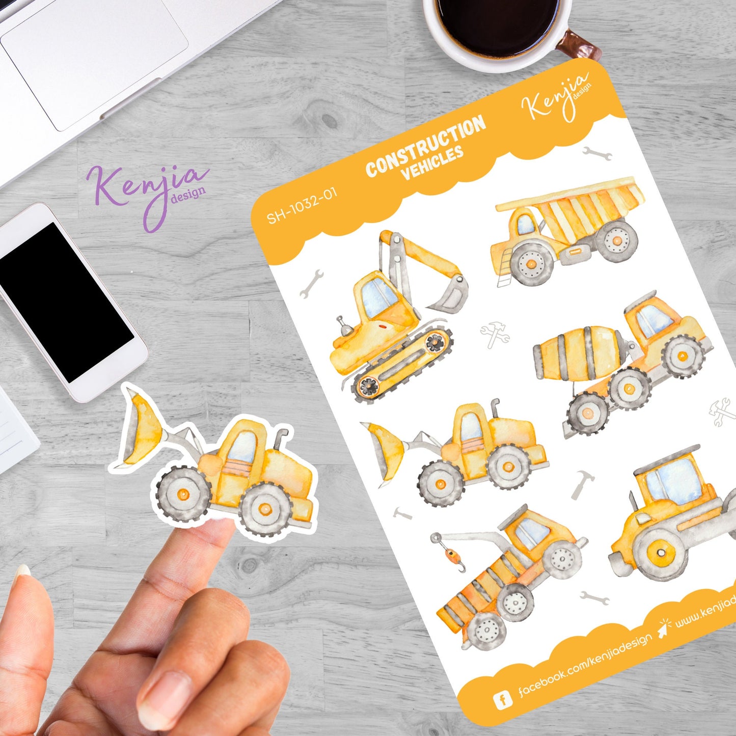Construction Vehicles Sticker Sheet Truck, Handmade cute Vinyl Sticker for boy gift, planner, book and laptop stickers