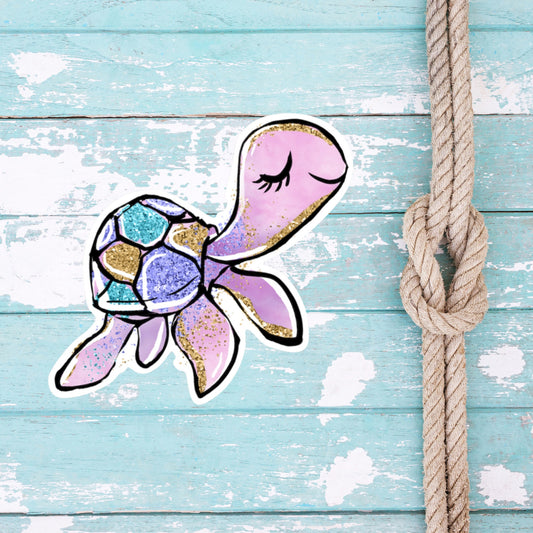 Cute Turtle Sticker, Girly sticker, Waterproof and Dishwasher Safe Handmade cute Vinyl Sticker for gift, planner, book and laptop stickers