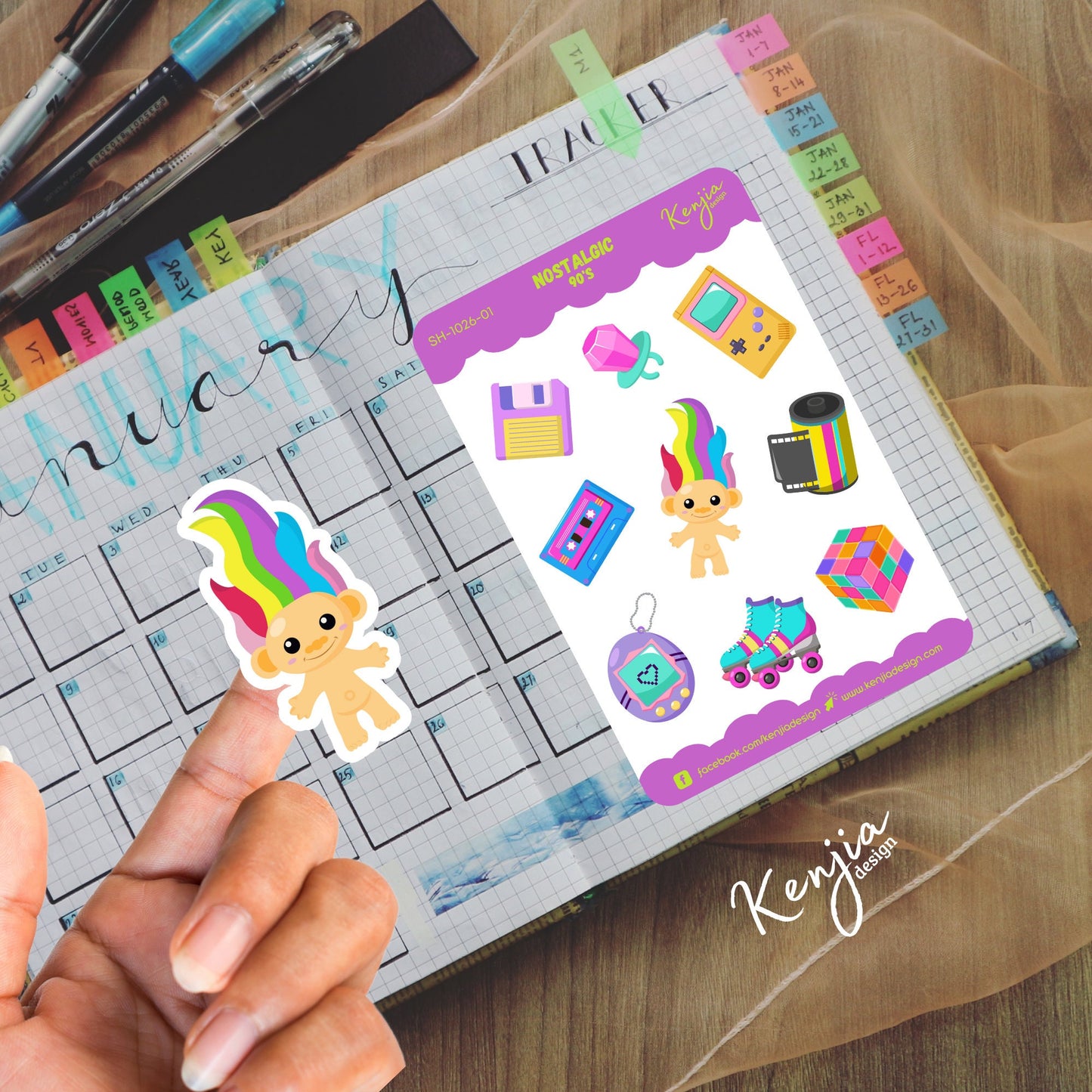 Nostalgic 90's Retro Sticker Sheet, Handmade cute Vinyl Sticker for gift, planner, book and laptop stickers