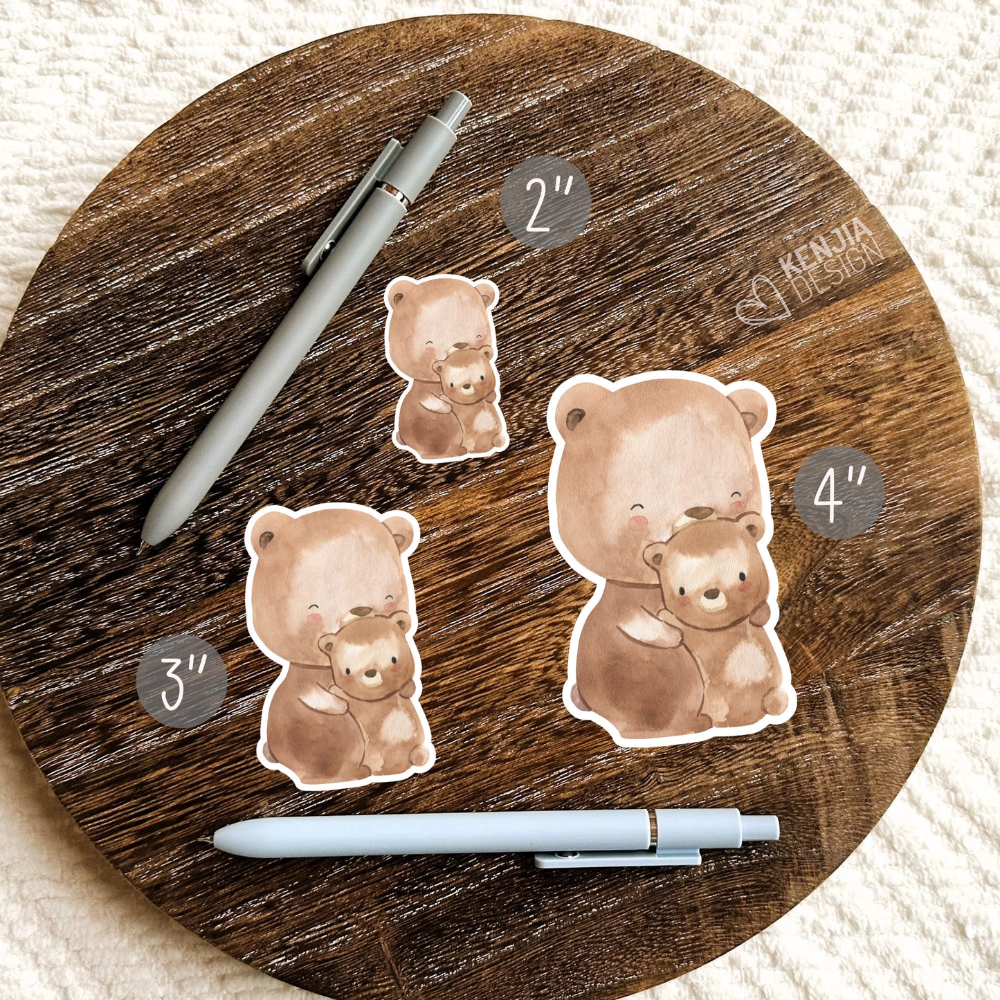 Woodland Stickers Baby Bear With Mom Animal Stickers  / Cute Watercolor Forest Baby Shower Gifts / Greenery Woodland Boy