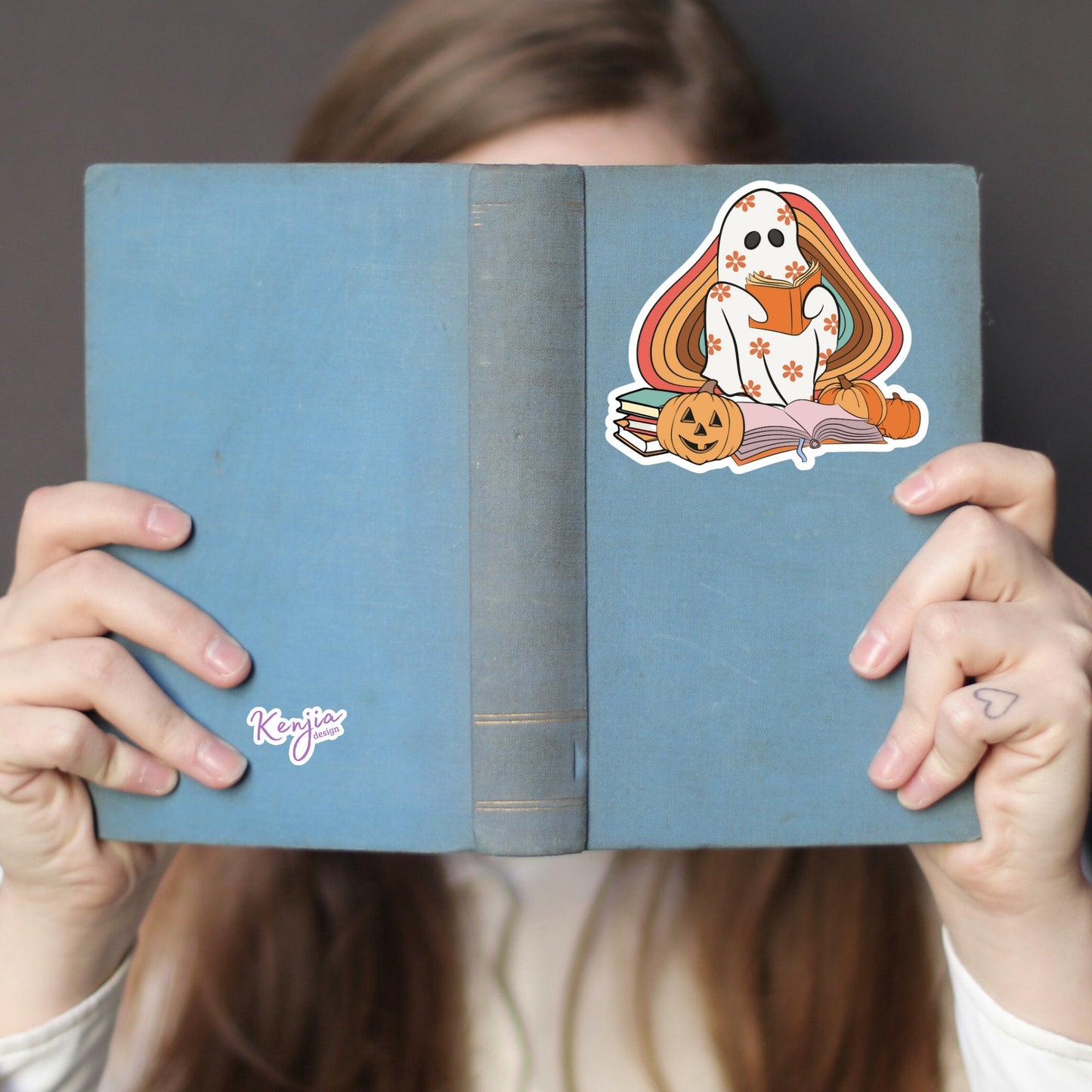 Ghost Reading Stickers Cute handmade Spooky Bookish Halloween Sticker and Magnet, Waterproof for Kindle, Planner, Book , Laptop stickers