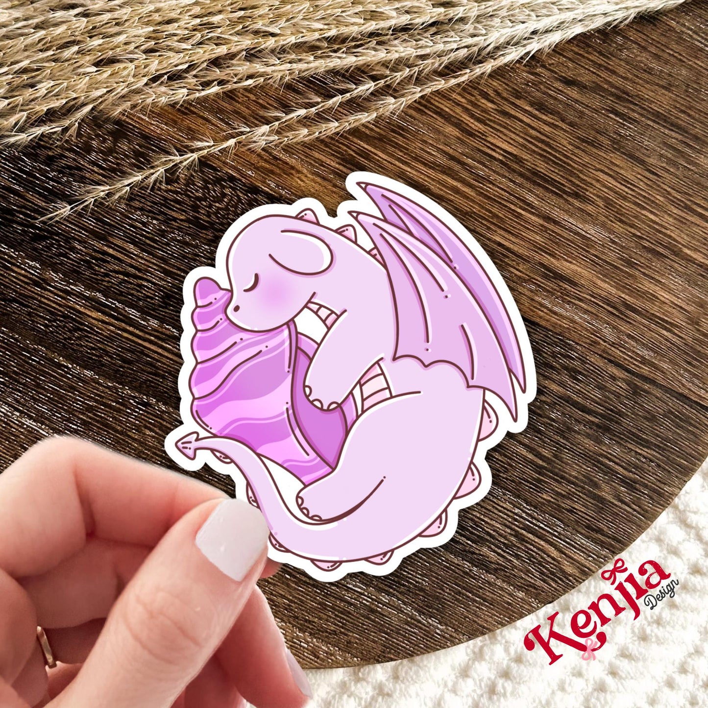 Cute Purple Dragon Sticker / Baby Dragon Lover Gift / Bookish sticker / Fantasy Readers / Summer Seashell / Beach Vibe / Coastal Sea Life