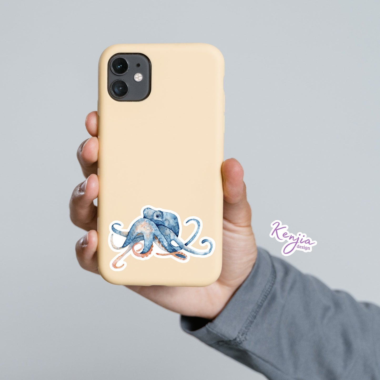 Cute handmade Octopus Sticker in Vinyl with watercolor effect, for gift, Waterproof and Dishwasher Safe for planner, book , laptop stickers