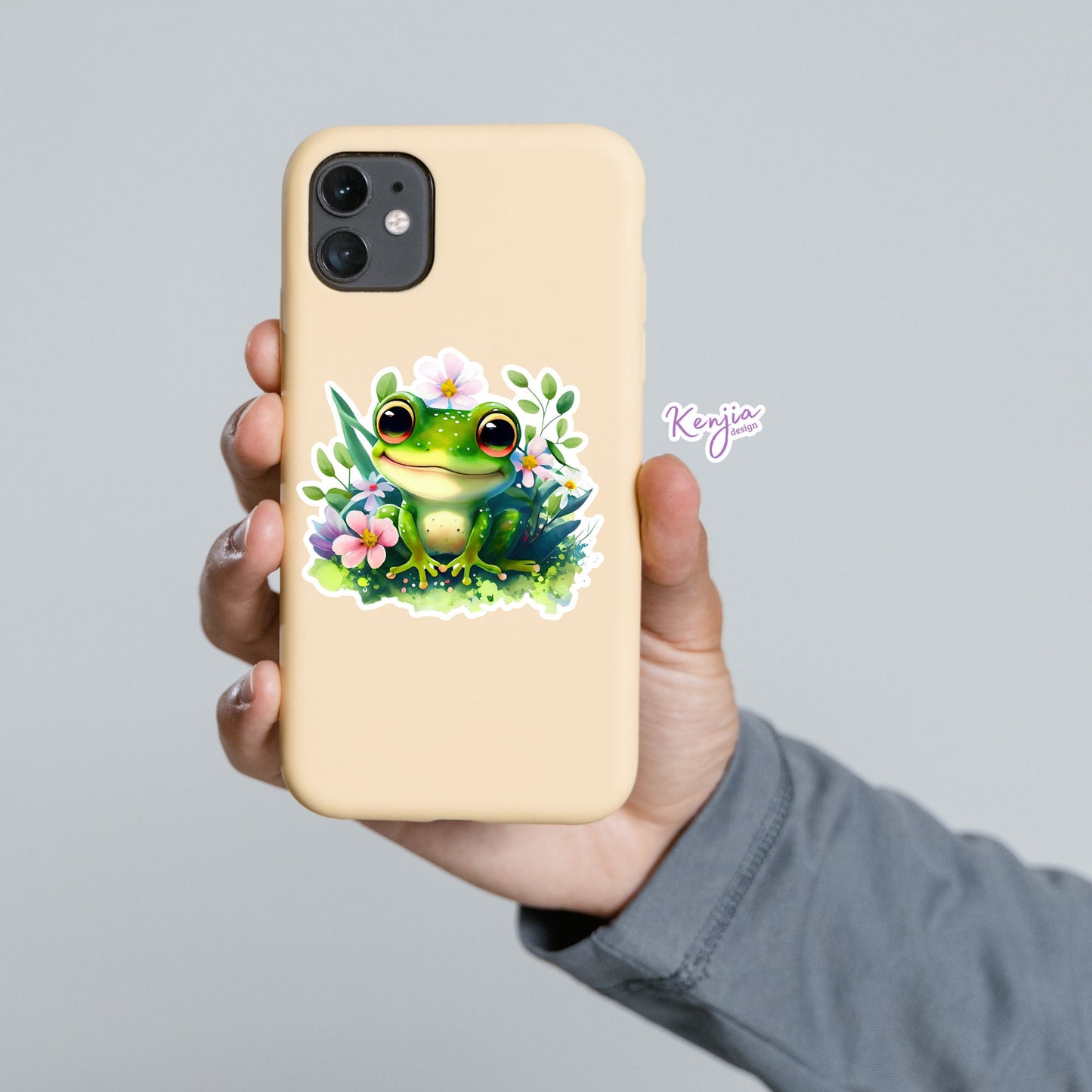 Cute handmade Happy Frog Sticker in Vinyl, watercolor effect, for gift, Waterproof and Dishwasher Safe for planner, book, laptop stickers