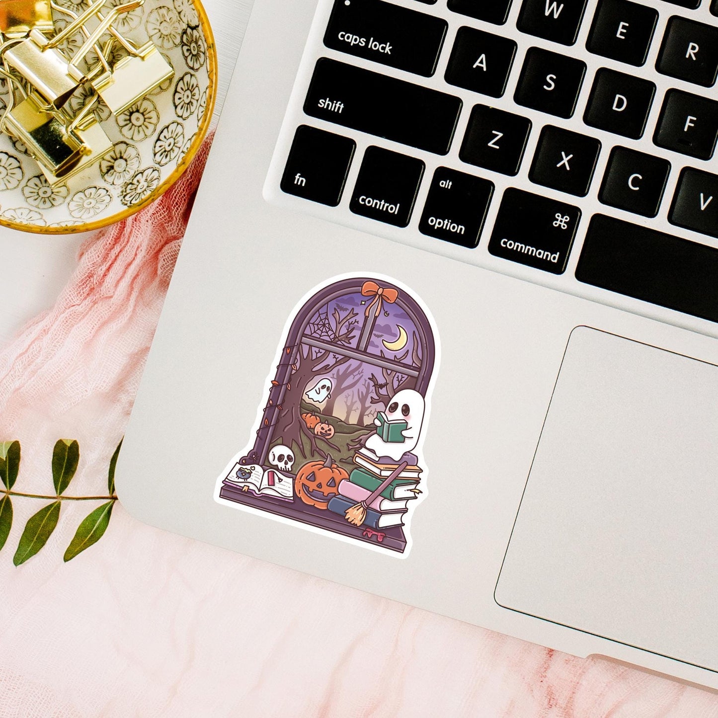 Halloween Window Sticker / Spooky Autumn Decal / Witch Aesthetic Gift / Gothic Vibes / Cute Bookish Present for Her / October Scene