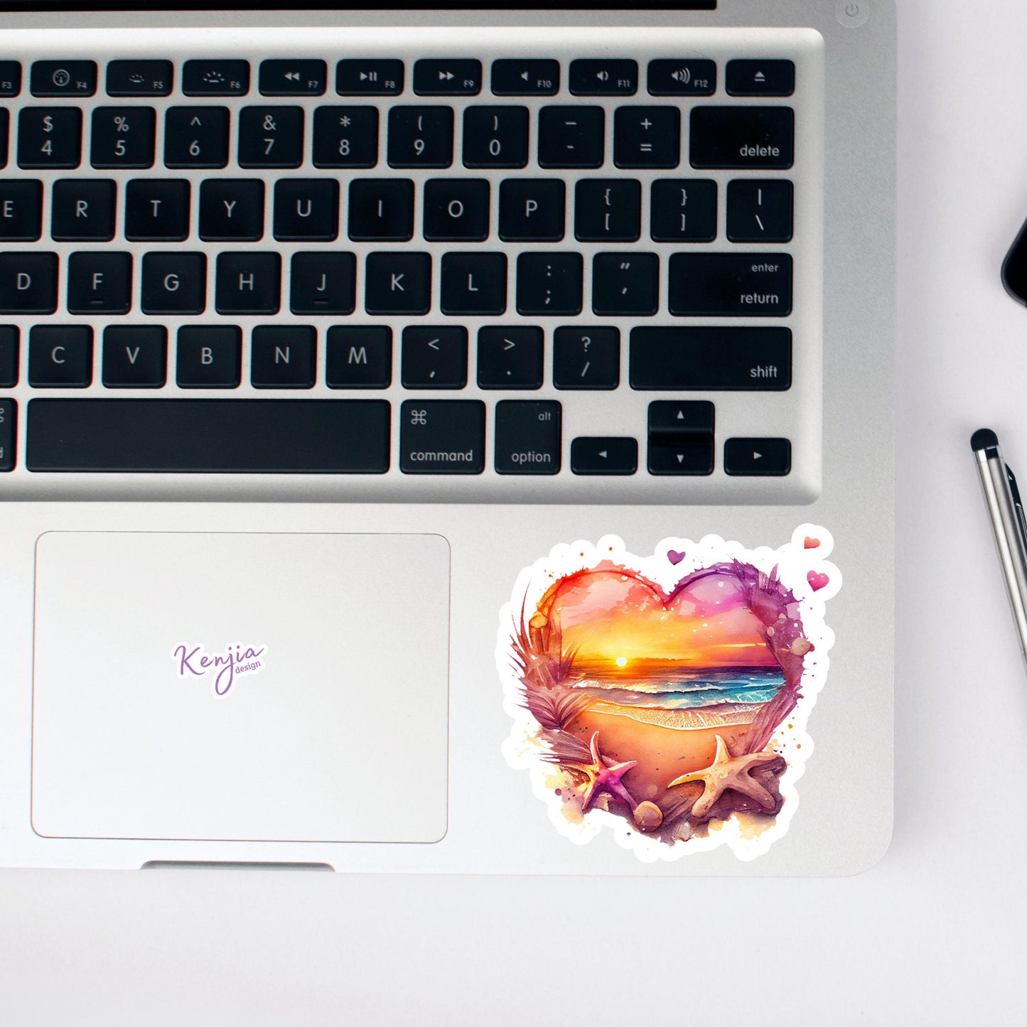 Sunset at the Beach in Heart with Watercolor Effect, for gift, Waterproof Dishwasher Safe Vinyl stickers for planner, book , laptop stickers