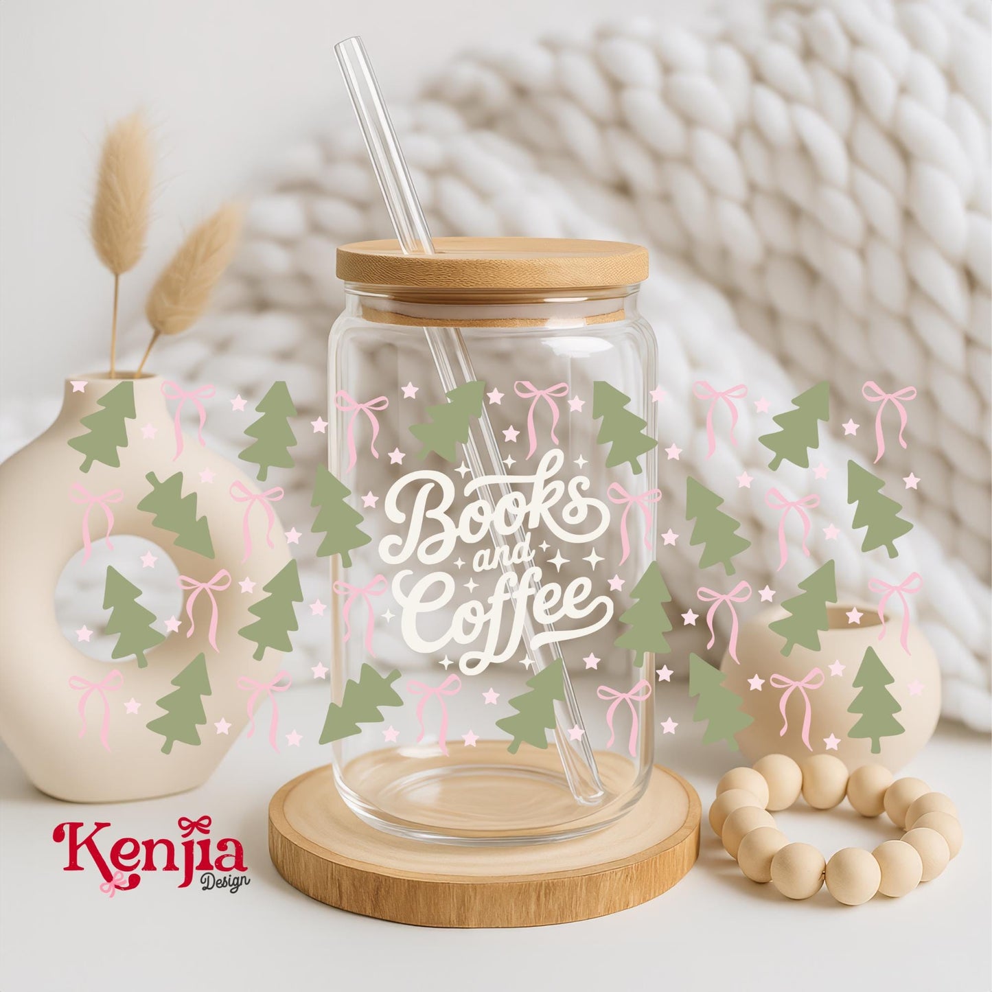 Books And Coffee 16 OZ Glass Can With Lid & Straw / Booktok / Book Lover Gift / Water Bottle / Bookish Merch / UV Dtf Libbey Wrap Transfert