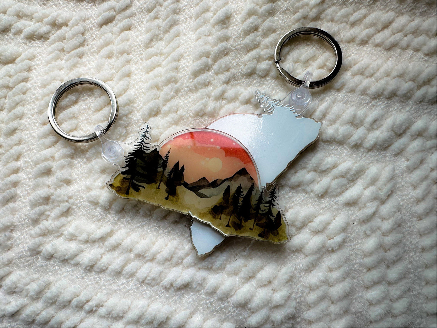 Cute Lanscape Mountains Acrylic Keychain Charm, watercolor effect, gift, Backpack Keychain, Funny Keychain, Car Keychain