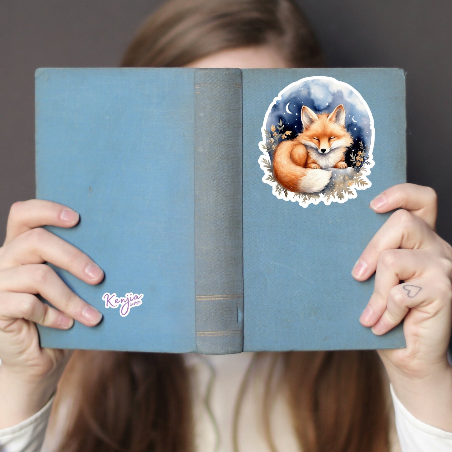 Cute handmade Fox Sticker and Magnet with Flowers and Moon, Watercolor Style, Waterproof Vinyl for gift, planner, book, laptop stickers