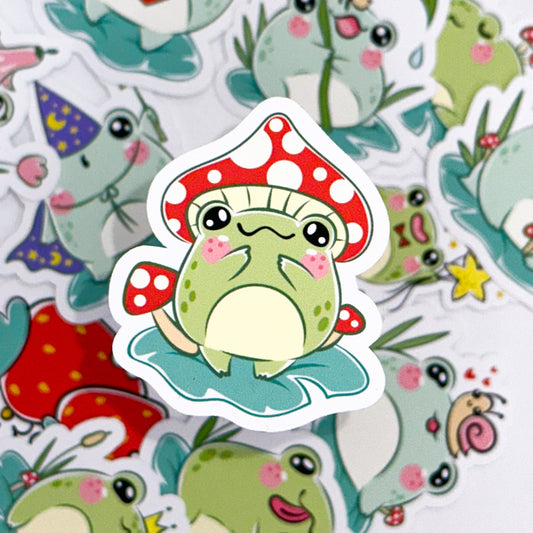Kawaii Frog Stickers | Handmade Vinyl Stickers | Kenjia Design