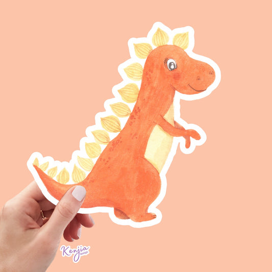 Cute Handmade Pink Dino Girl Sticker, watercolor effect, Waterproof and Dishwasher Safe Vinyl Sticker for gift, planner, book, laptop