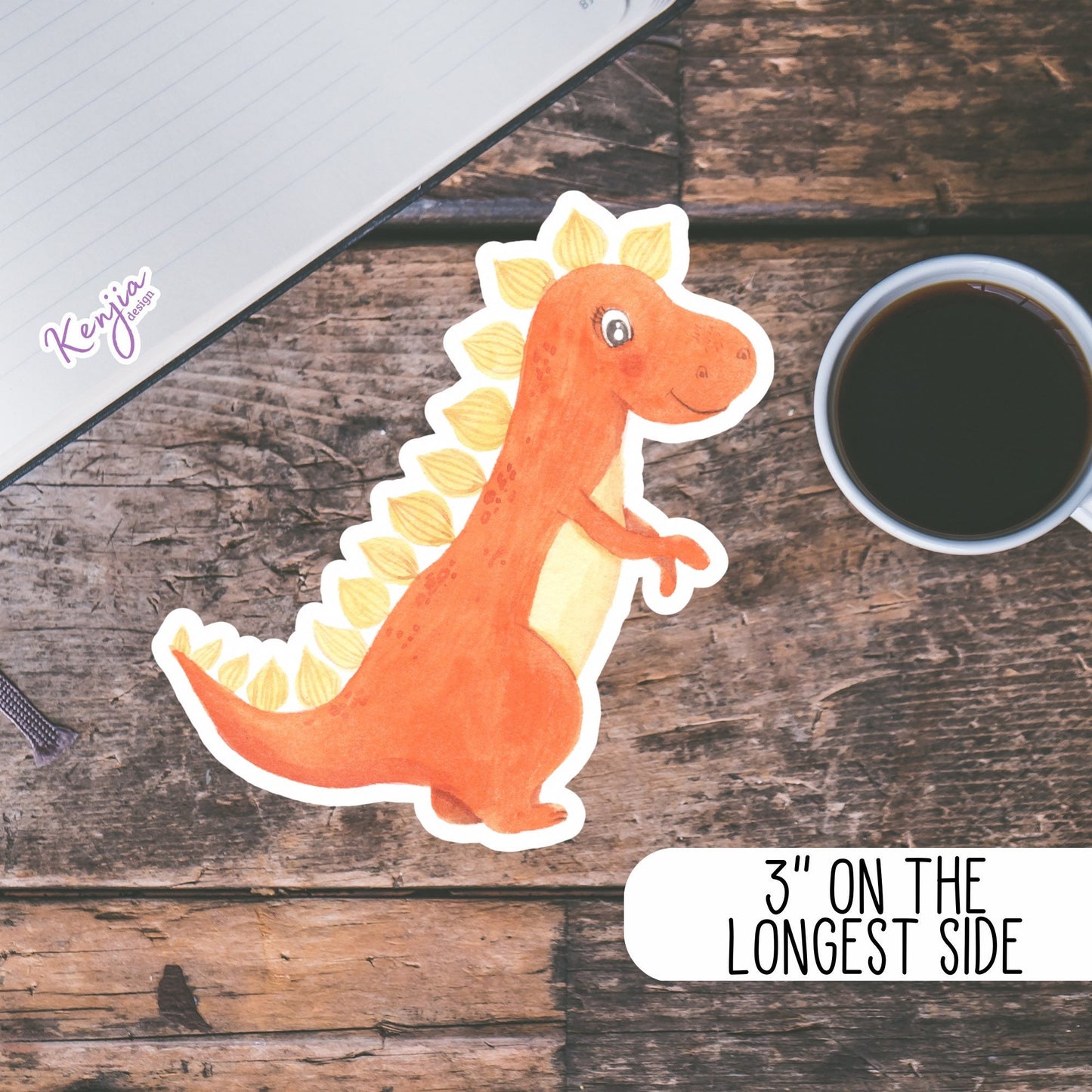 Cute Handmade Pink Dino Girl Sticker, watercolor effect, Waterproof and Dishwasher Safe Vinyl Sticker for gift, planner, book, laptop
