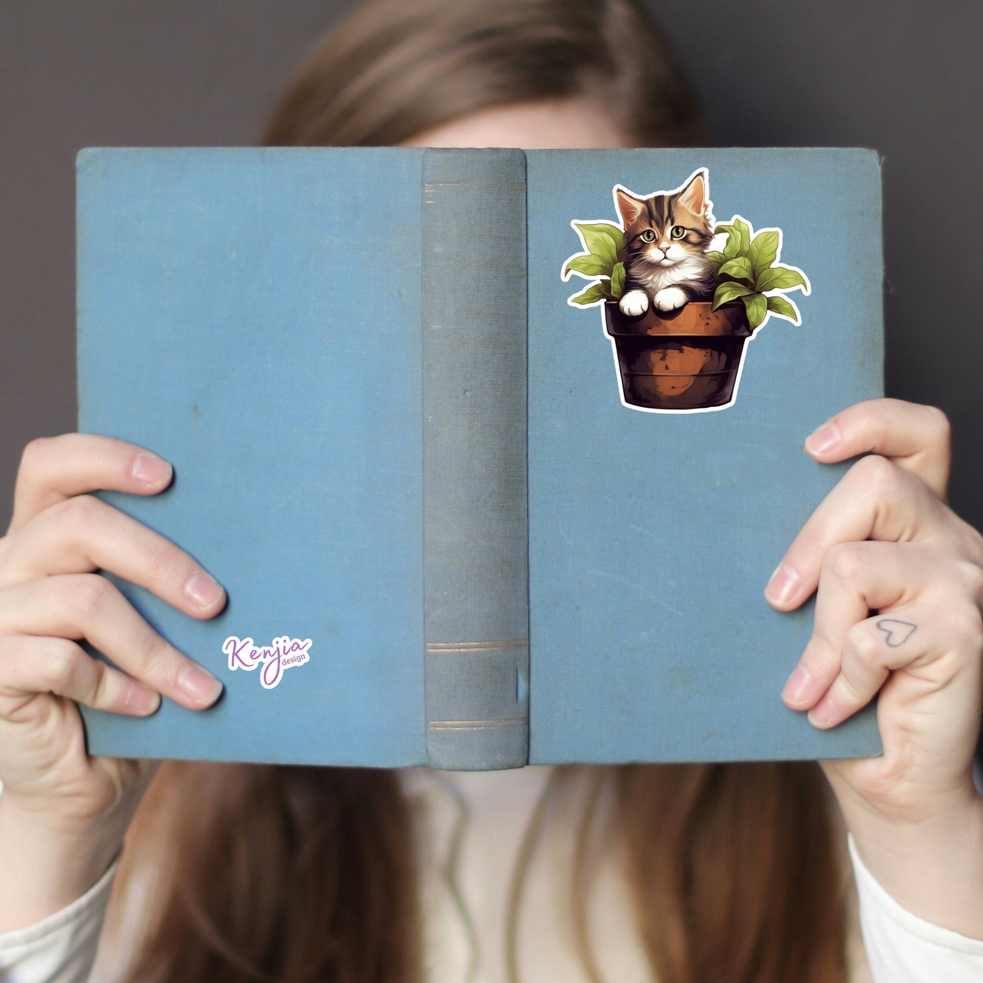 Cat Sticker with Plants | Cute Cat Stickers | Kenjia Design