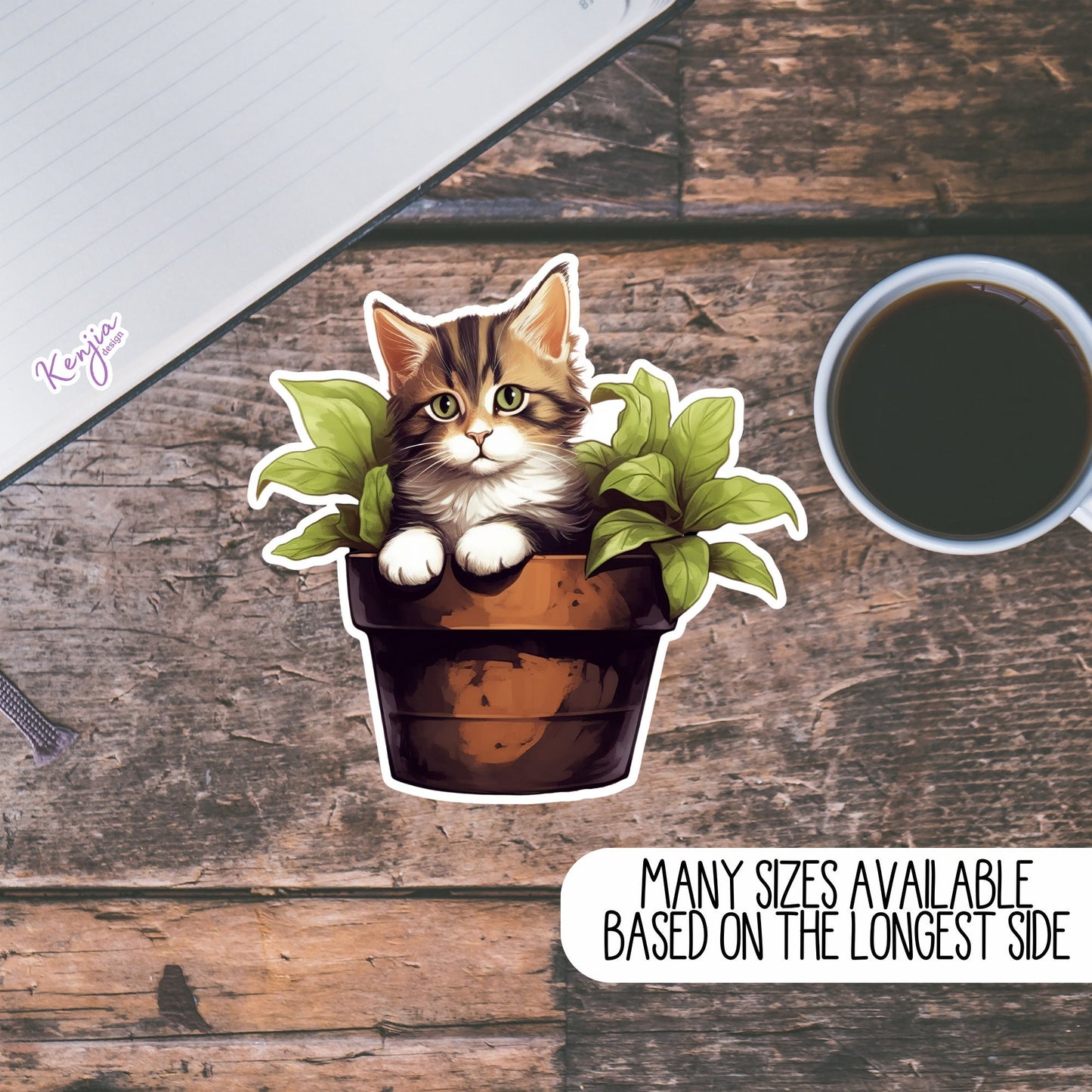 Cat Sticker with Plants | Cute Cat Stickers | Kenjia Design