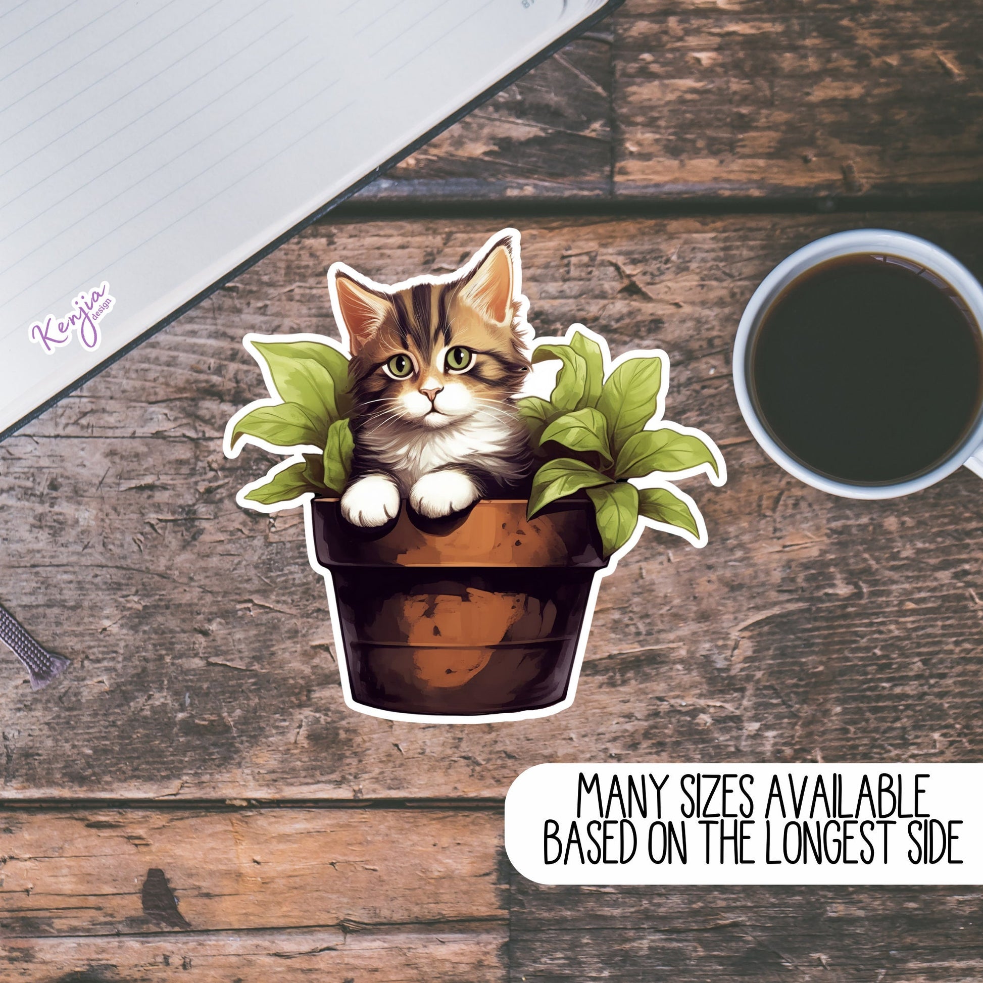 Cat Sticker with Plants | Cute Cat Stickers | Kenjia Design